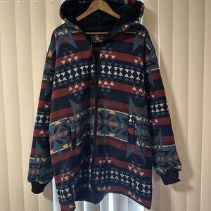 Native Aztec Southwest Jacket 4XL Fleece Lined Toggle Button Tribal Hoodie Mens